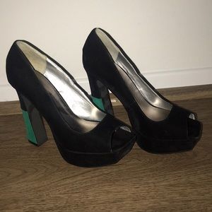 Black Suede Peek A Boo Heels